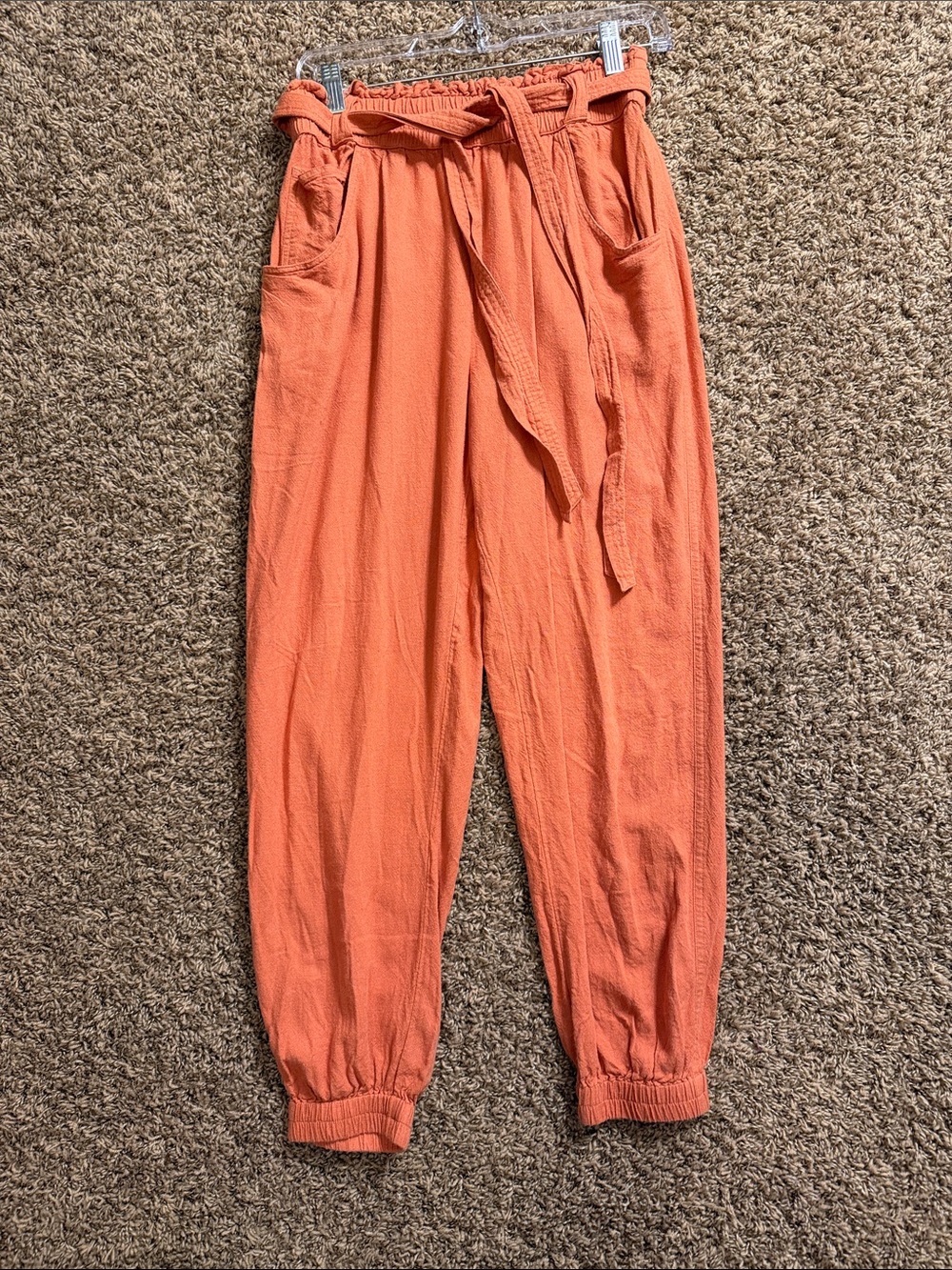 American Eagle Outfitters Coral Tie-Waist Paperbag Joggers
